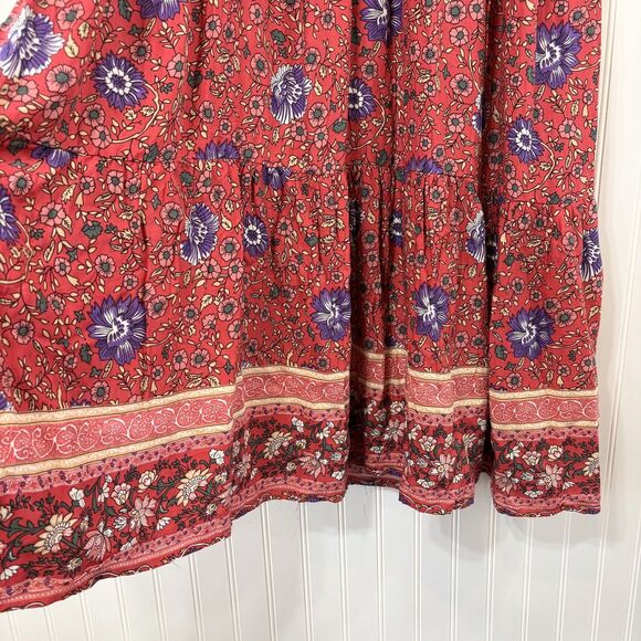 Hayden Women Red Floral Maxi Dress Size L Boho Gypsy Hippie Festival Cottagecore - Picture 4 of 13